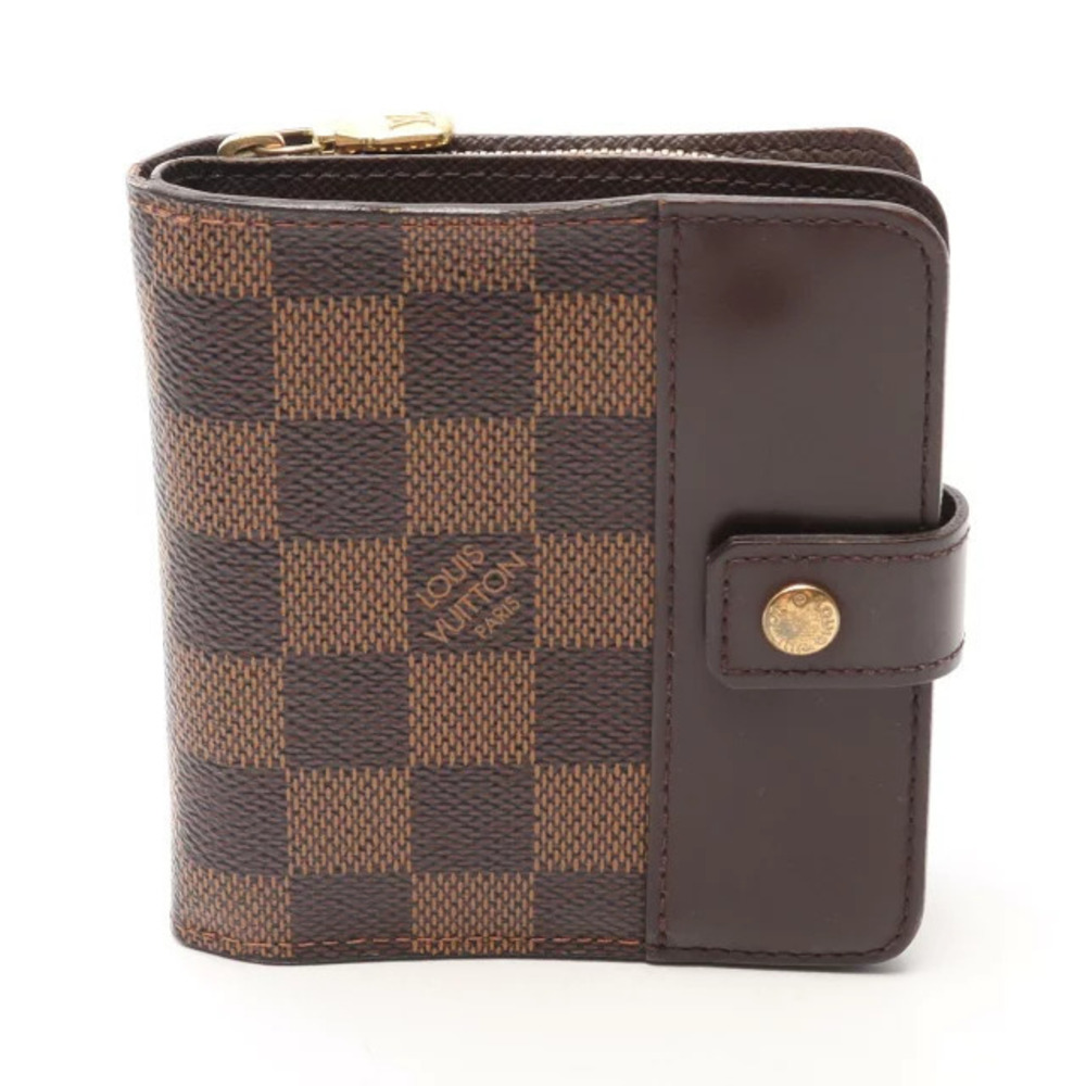 Louis Vuitton Compact Zip Bi fold Wallet Leather Damier Brown